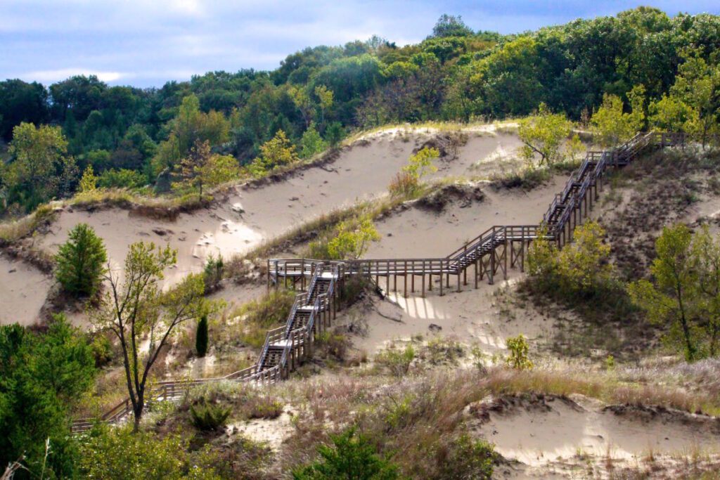 West Beach dunes and boardwalk at Indiana Dunes National Park