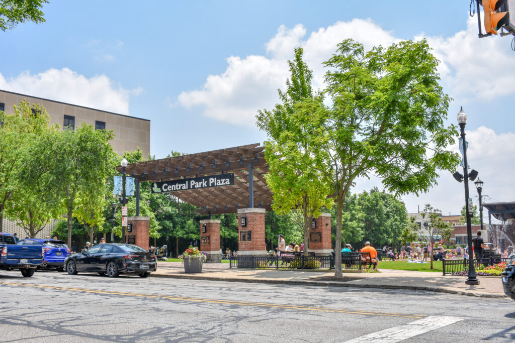 Entrance to Central Park Plaza in downtown Valparaiso, Indiana